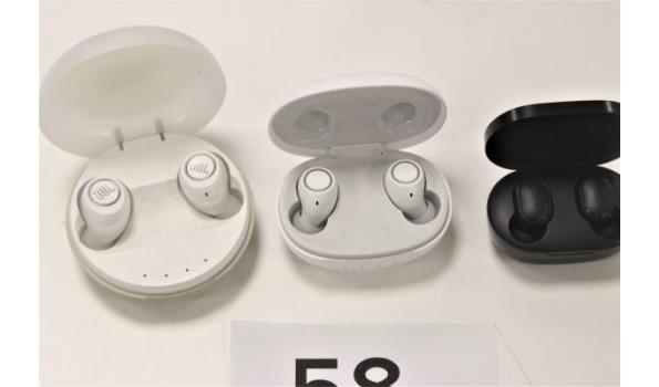 3 diverse wireless earphones wo JBL, zonder kabels, werking niet gekend
